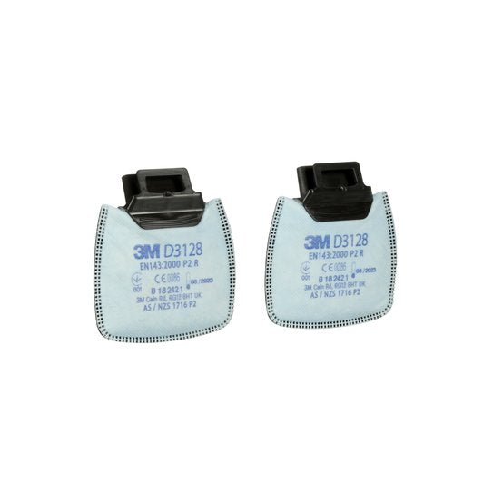 3M™ Secure Click™ D3128 (P2R) Particulate Filter with Nuisance Level Organic Vapour and Acid Gas Relief, and Ozone up to 10 x OEL