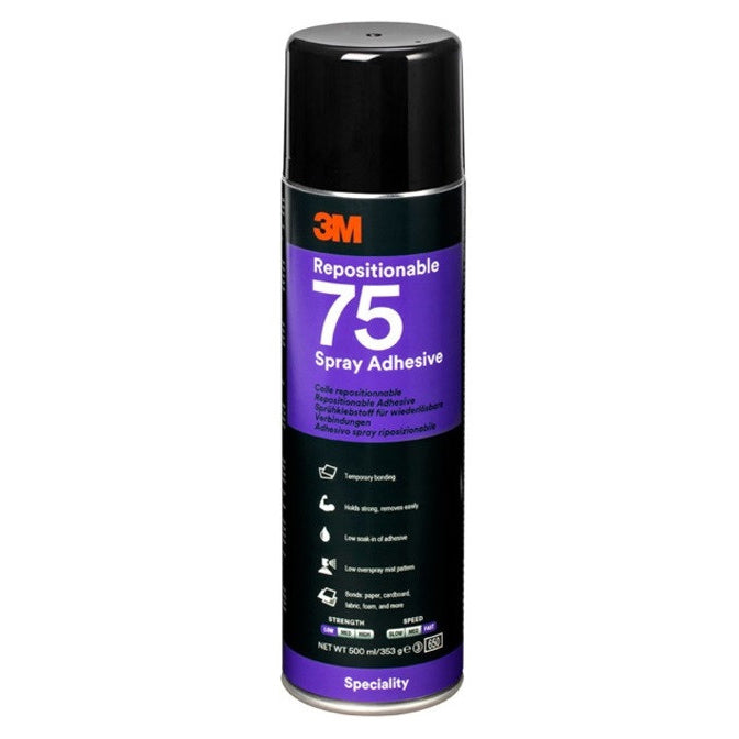 3M™ 75 Repositionable Spray Adhesive, Transparent, 500 ml